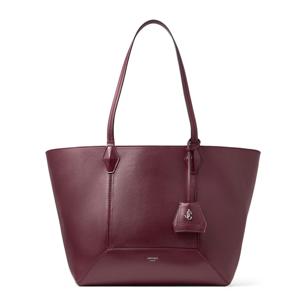 NWT Jimmy Choo Diamond Medium Leather Tote Handbag Burgundy